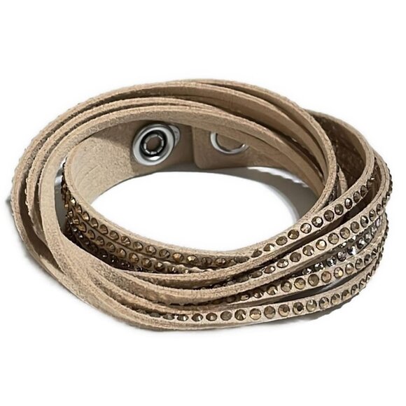 Auth SWAROVSKI - Beige clear brown Clear Fake Suede Swarovski Crystal Bracelet - Picture 3 of 4